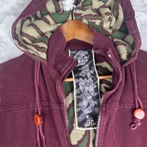 LAMB Fall 2007 Burgundy Red Full Zip Up Hoodie Camo Lined‎ Women's